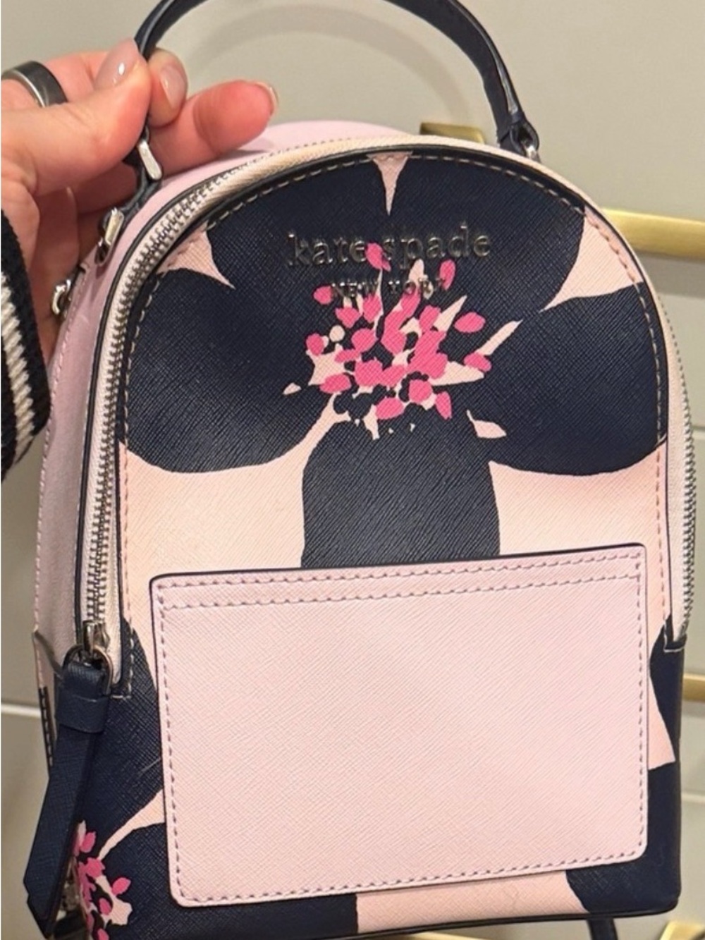 kate spade Navy and Pink Floral Mini Backpack